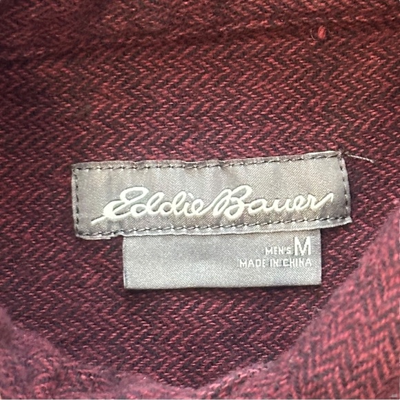 Eddie Bauer Eddie’s Favorite Flannel Classic Buttondown Shirt Burgundy Medium - Picture 6 of 7